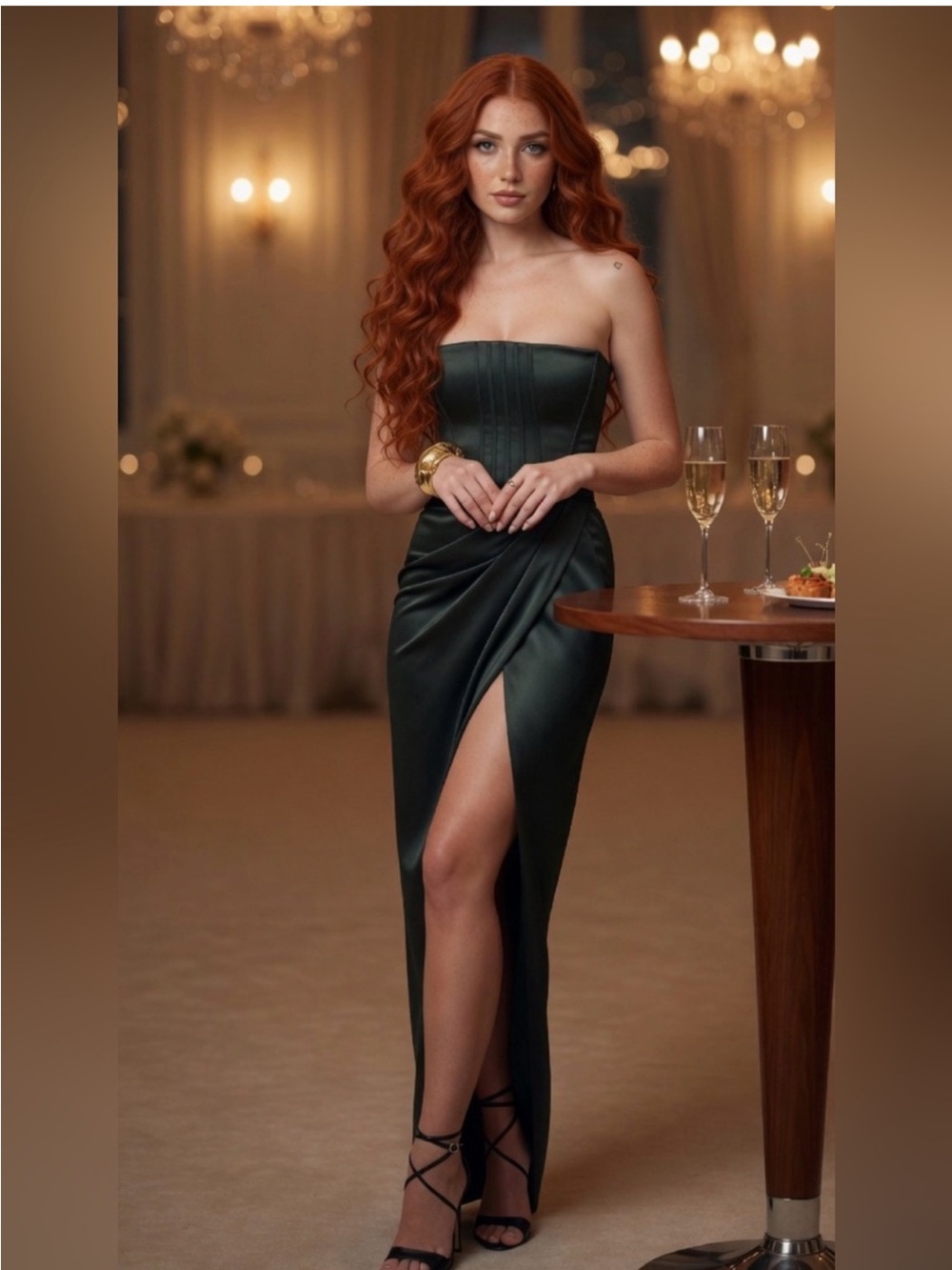 HOUSE OF CB 'Carelle' Emerald Satin Strapless Maxi Dress/XSmall US2-4 $299